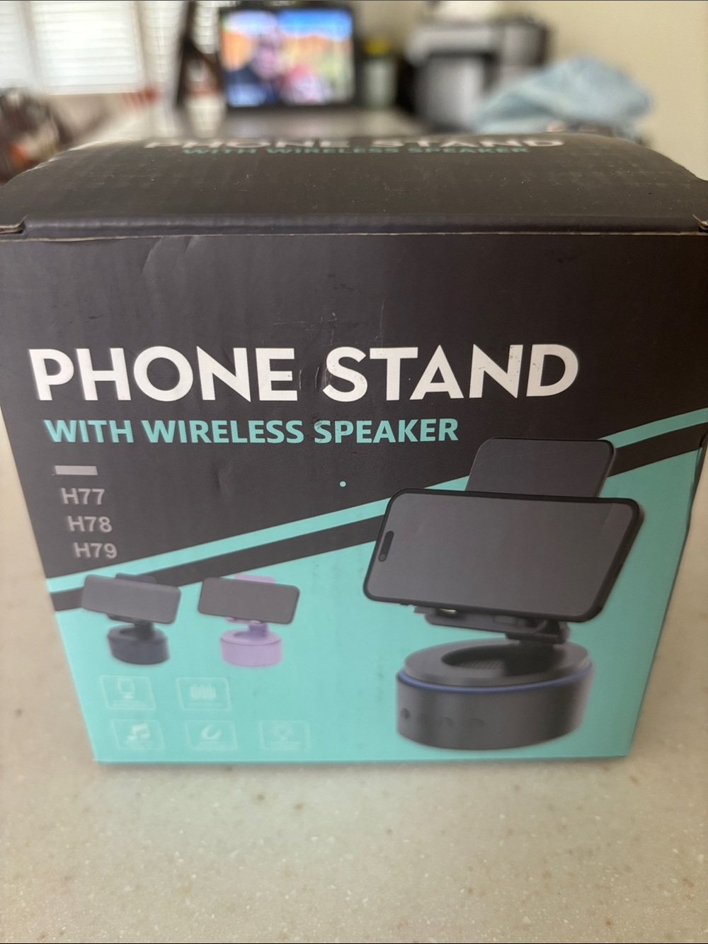 NEW Phone Stand with Wireless Speaker - Black and Teal
